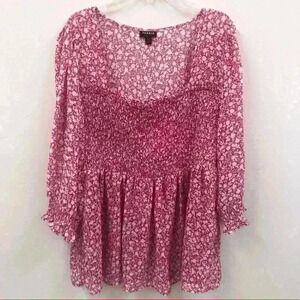 TORRID Pink White Floral Print Polyester Blouse